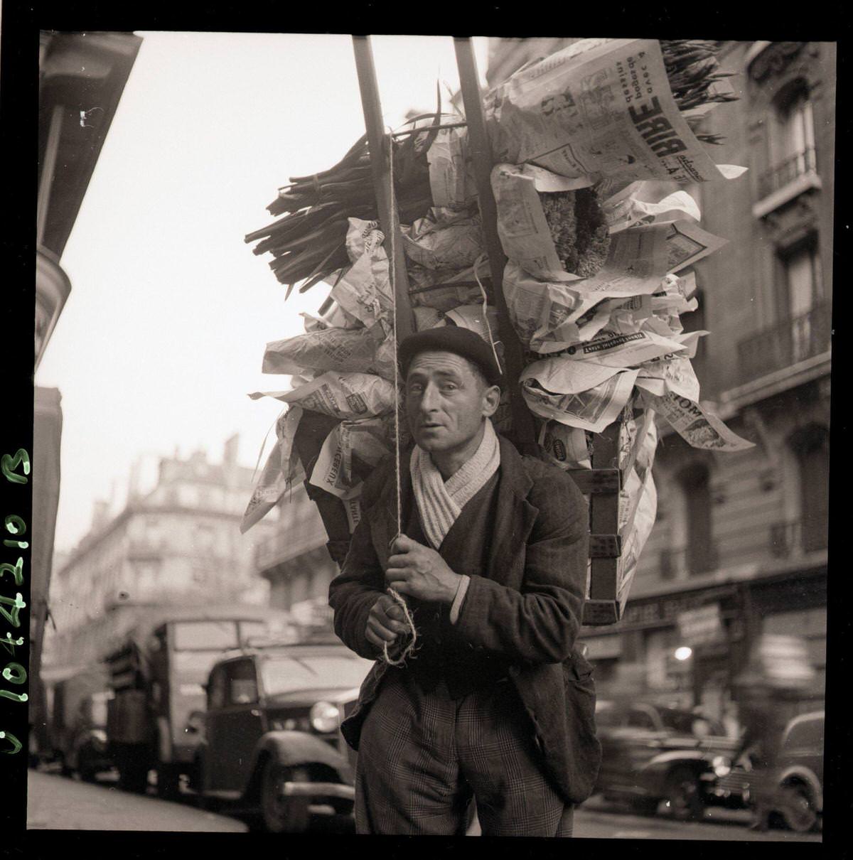 #50 Man Carrying Goods on Frame on Back, Les Halles, 1954