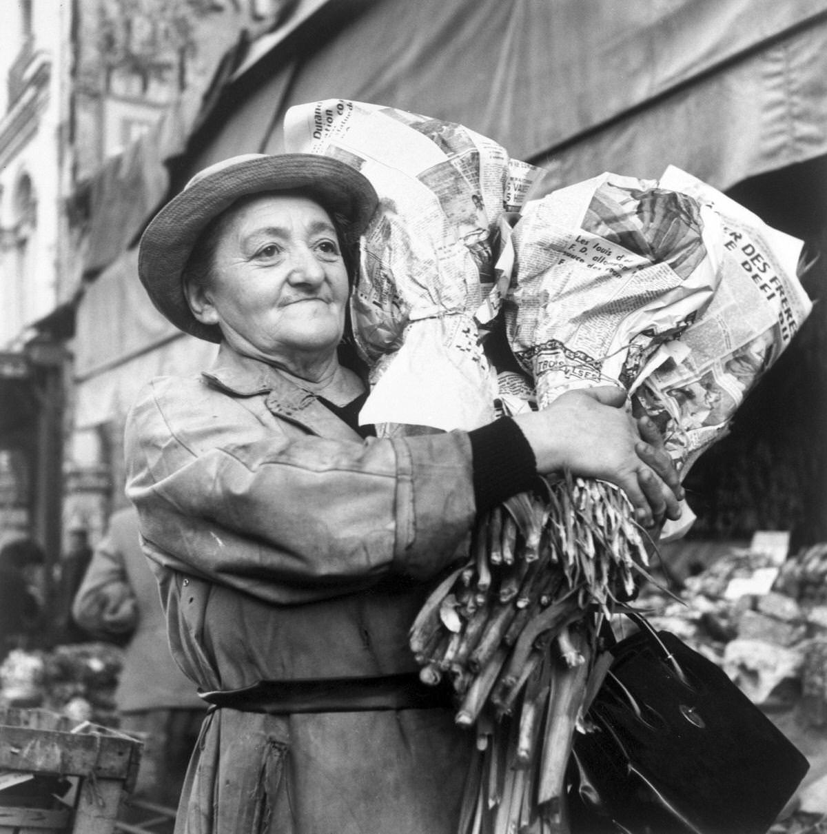 #51 Close-up of a typical flower woman, Les Halles, 1953