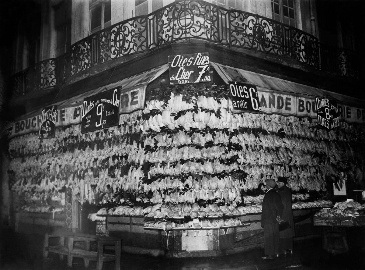 #21 Poultry Array For Christmas Near Les Halles in Paris, 1937.