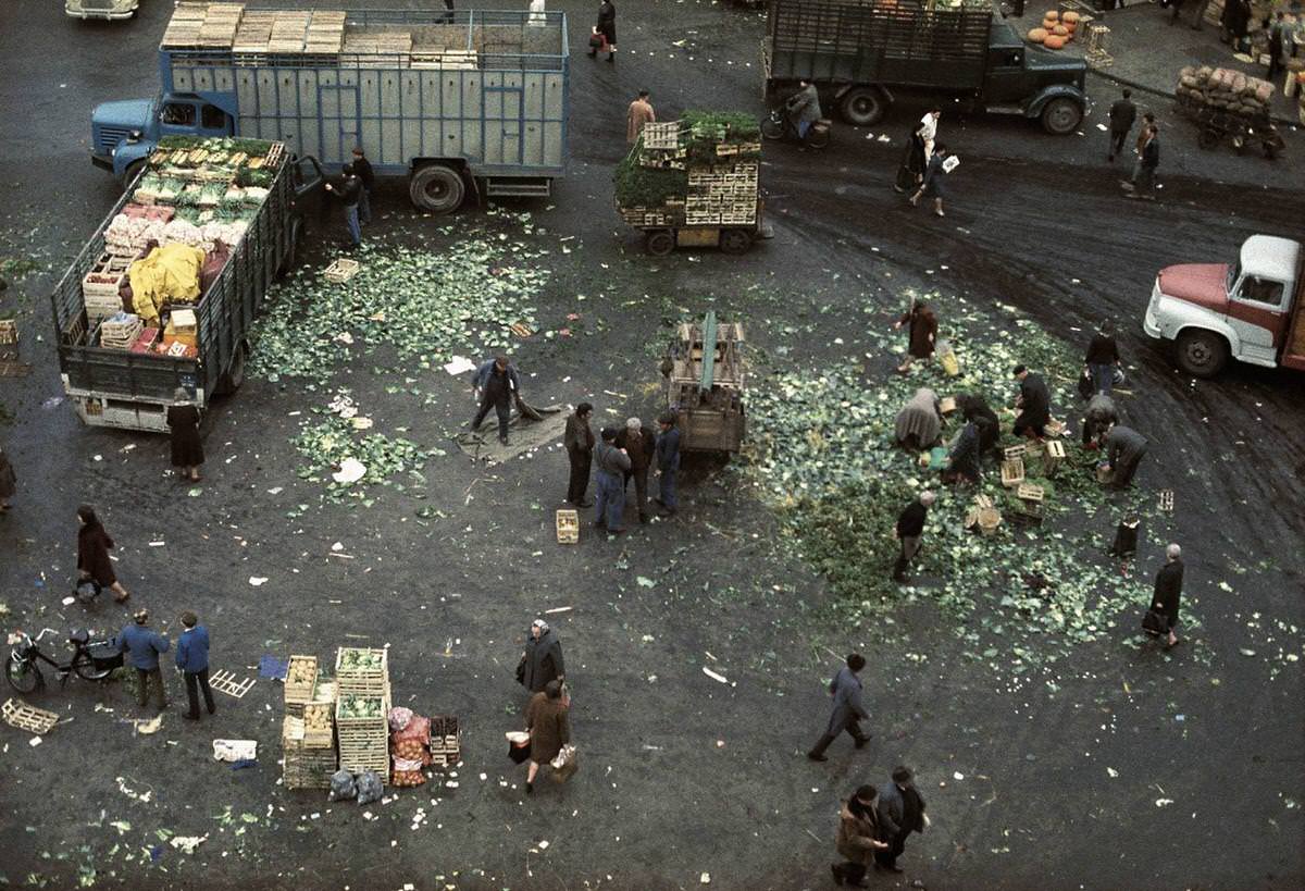 #108 At the end of market in Les Halles some people are searching for some goods to salvage, Les Halles, 1967