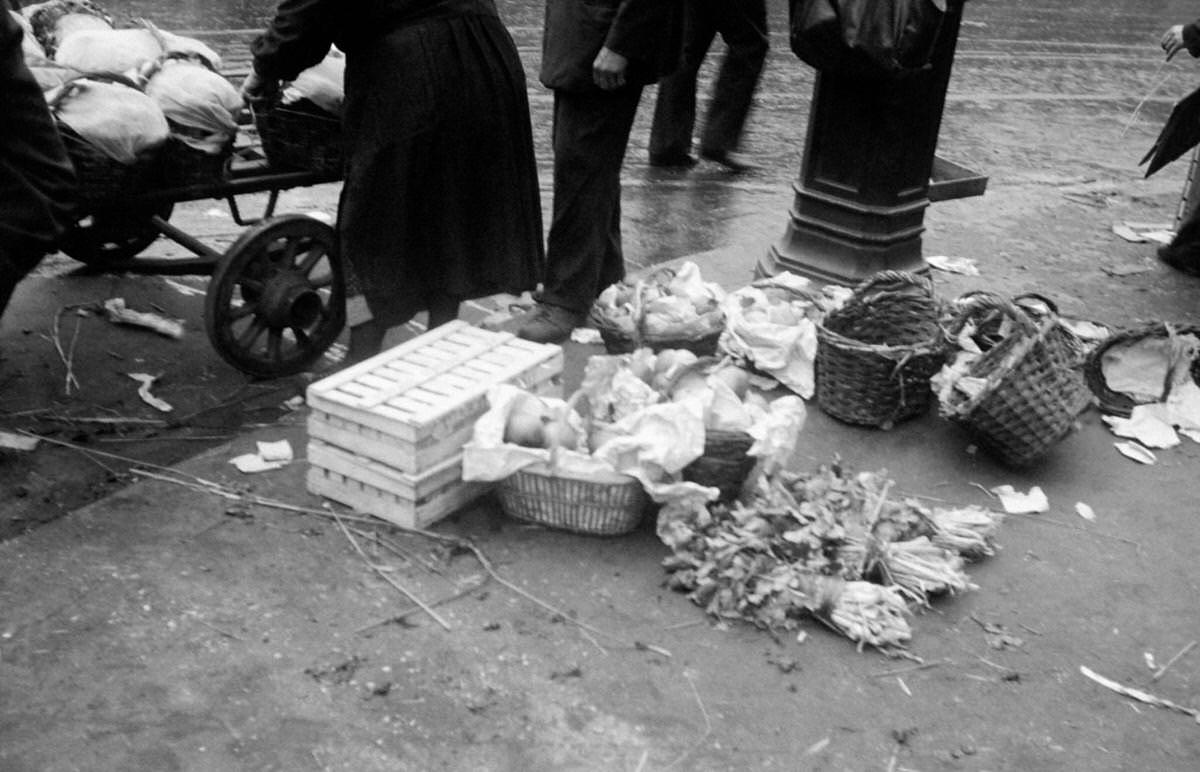#35 Crates and baskets at Les Halles market in Paris, 1933
