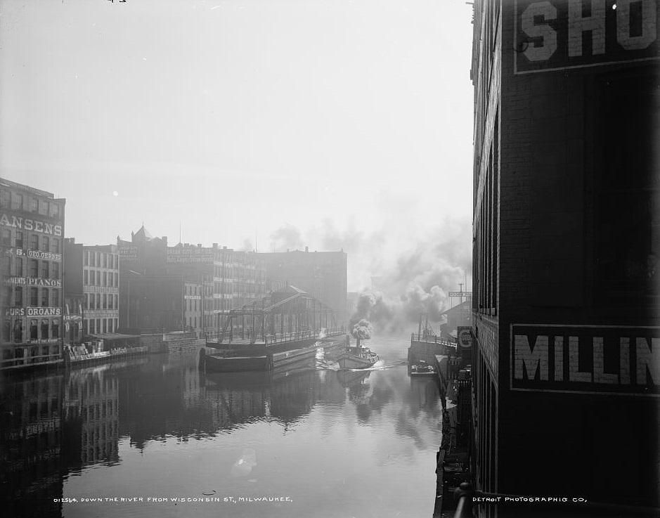 #105 Down the river from Wisconsin St., Milwaukee, 1890s