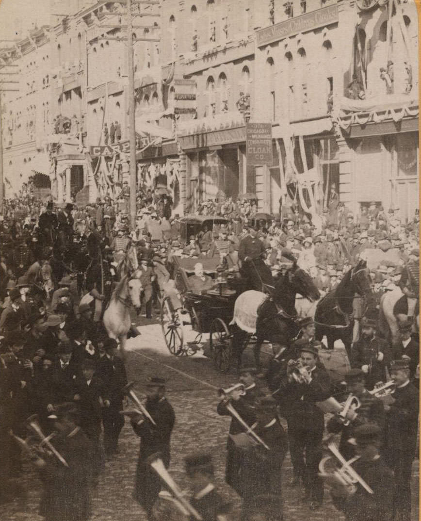 #5 A parade for President Grover Cleveland’s Milwaukee visit during his Goodwill Tour, Milwaukee, Wisconsin, October 1887.