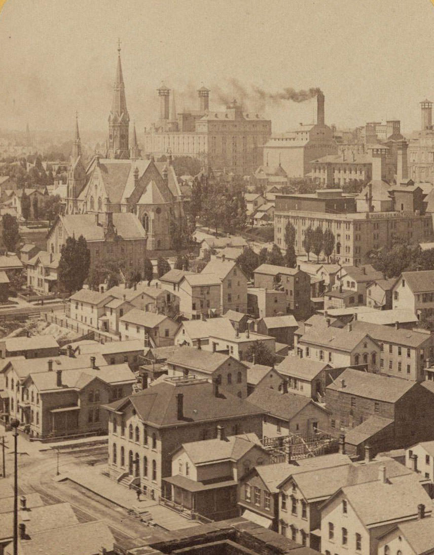 #47 View looking northwest from Exposition Building, Milwaukee, Wisconsin, 1874.