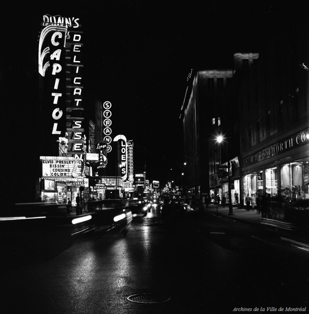 #8 Sainte Catherine Street at night, 1964