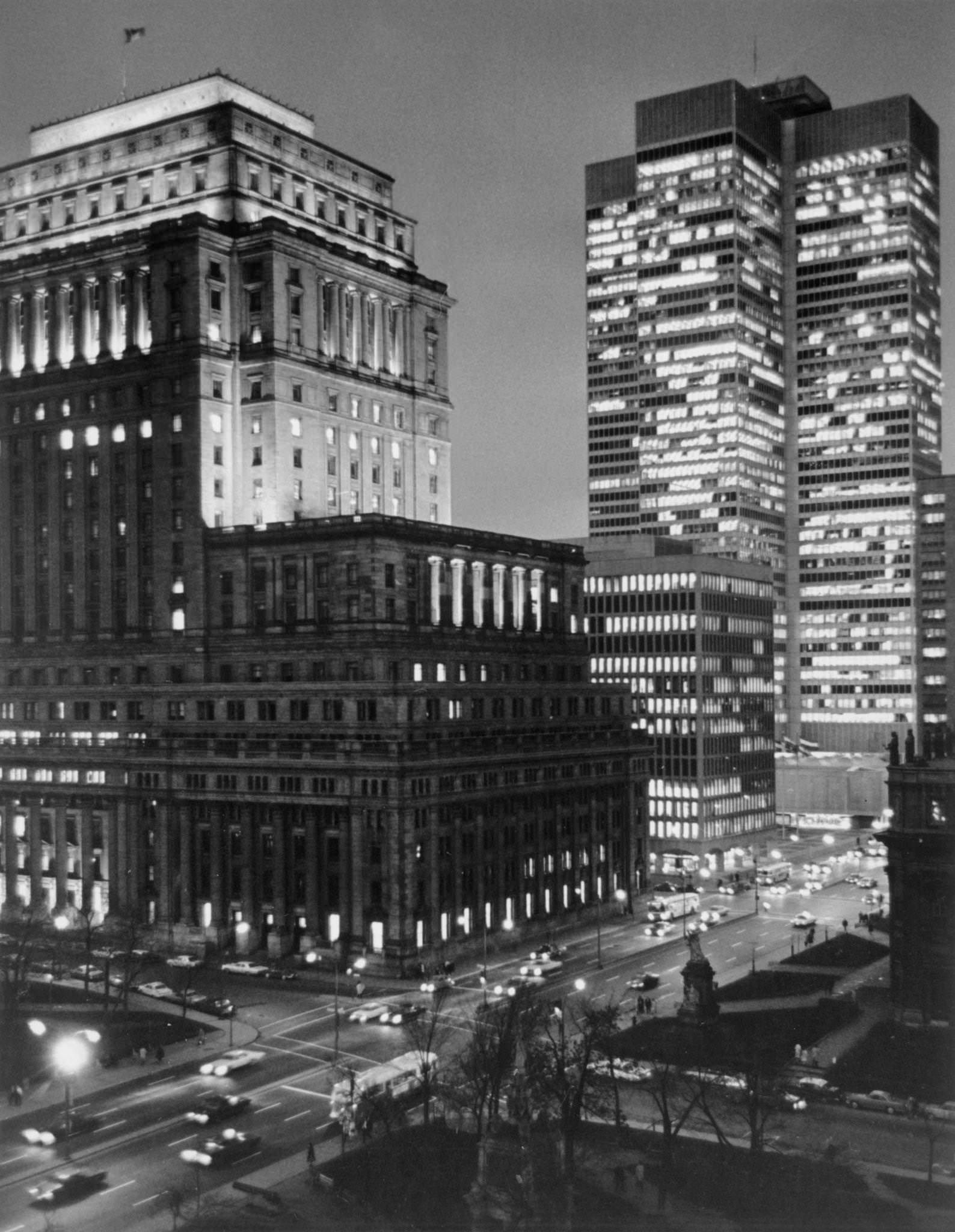 #43 High-rise buildings in the evening, Montreal, 1960s