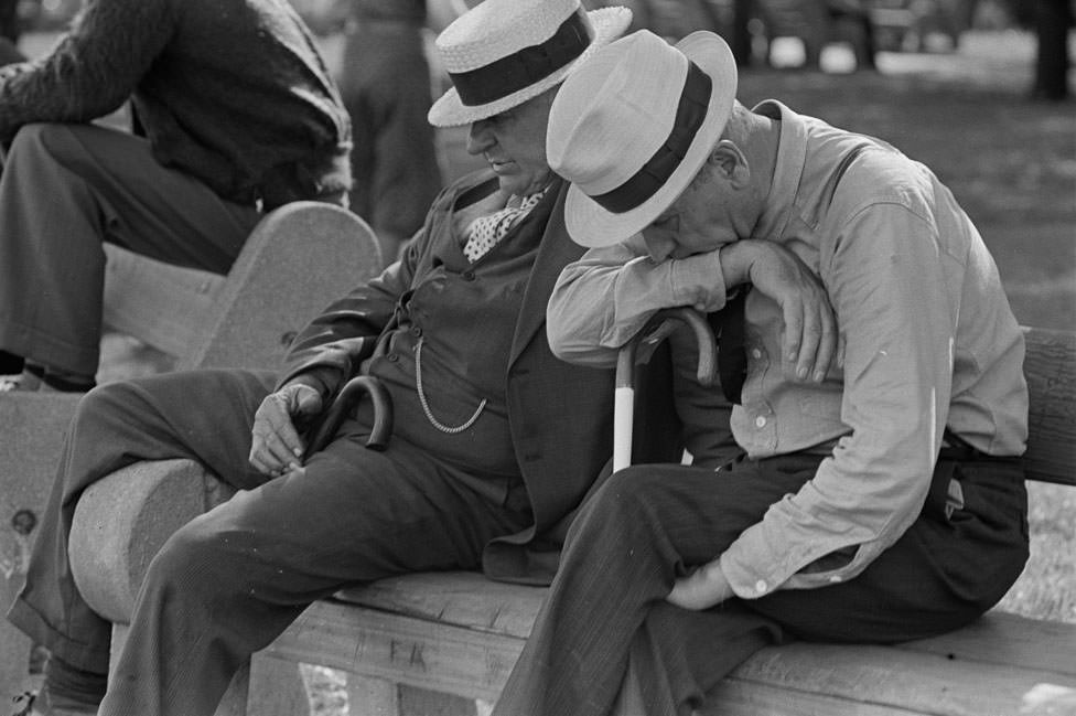 #5 Men in park, Peoria, Illinois, 1938