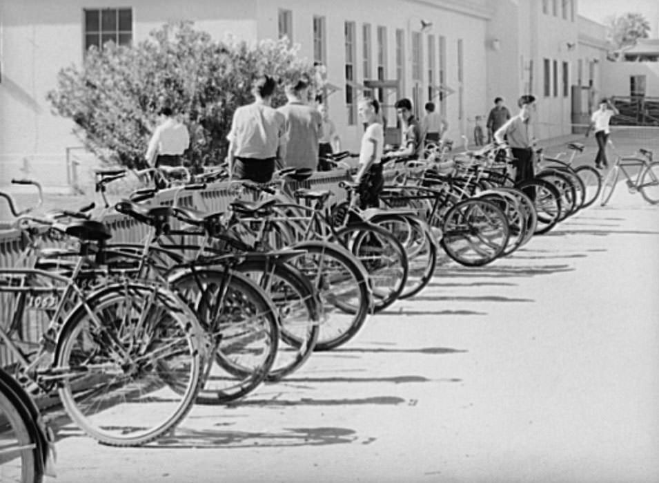 #145 Row of bicycles belonging to students of Phoenix Union High School, Phoenix, Arizona, 1940