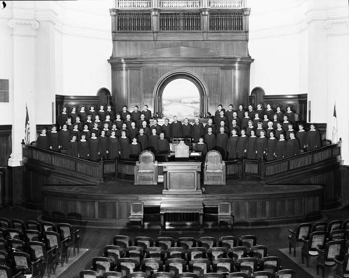 #67 First Baptist Church choir inside church on Fourth Street, 1950s