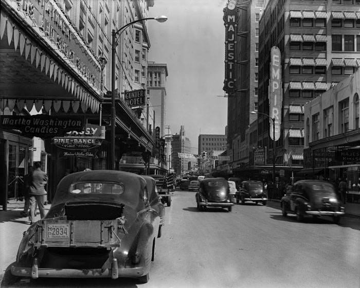 #81 E. Houston Street looking east toward intersection of N. St. Mary’s Street, San Antonio, Texas, 1950