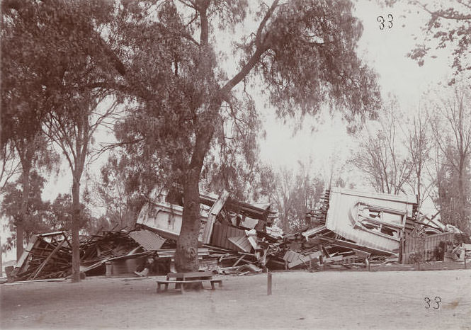 #88 Ruins of Grant School, San Jose, a two story frame building wrecked by the earthquake of April 18, 1906.