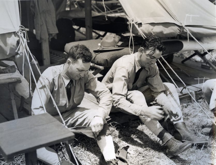 #132 This quintet of Citizens’ Military Training Camp students was photographed had been passed and rationed their equipment, 1935