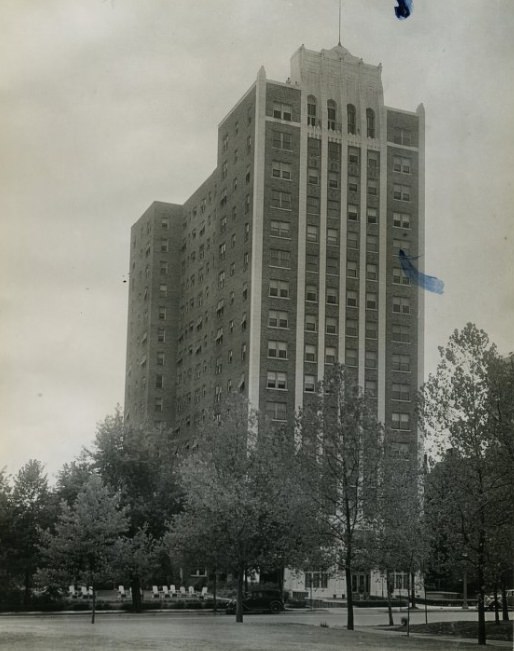 #133 The Pierre Chouteau Apartments, 1934. The structure contains about 60 units, consisting mainly of six rooms and two baths and five rooms and one bath apartments.