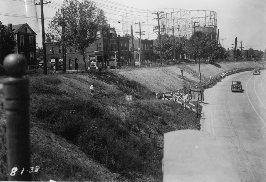 #214 Unfinished section from Tower Grove to Newstead Ave. South side of Highway, 1938