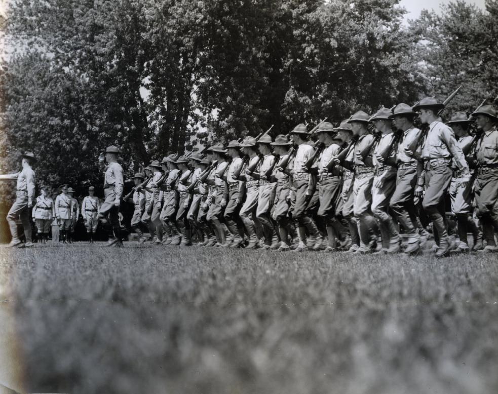 #77 The line may be a bit ragged and the step a trifle uncertain, but it must be remembered that these C.M.T.C. youths at Jefferson Barracks first got acquainted with army hoonail shoes July 2, 1930