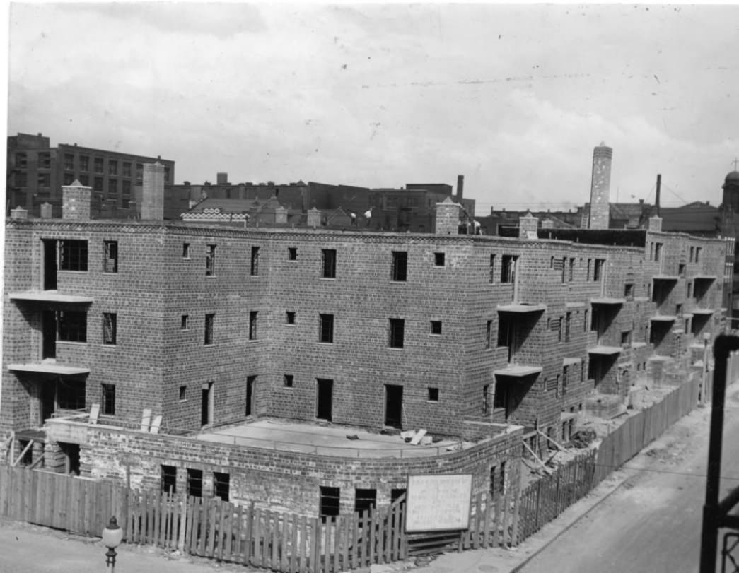 #99 The 252-family Neighborhood Gardens development is nearing completion in the block between Sevent, Eighth, Biddle, and O’Fallon streets, 1930