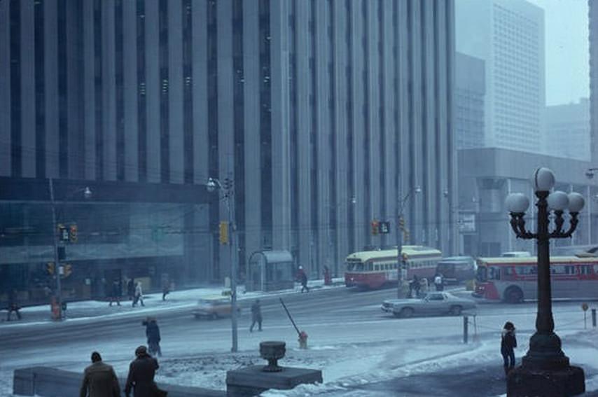 #63 A harsh and modern-looking Queen and Bay during a snowstorm. March 13, 1980.