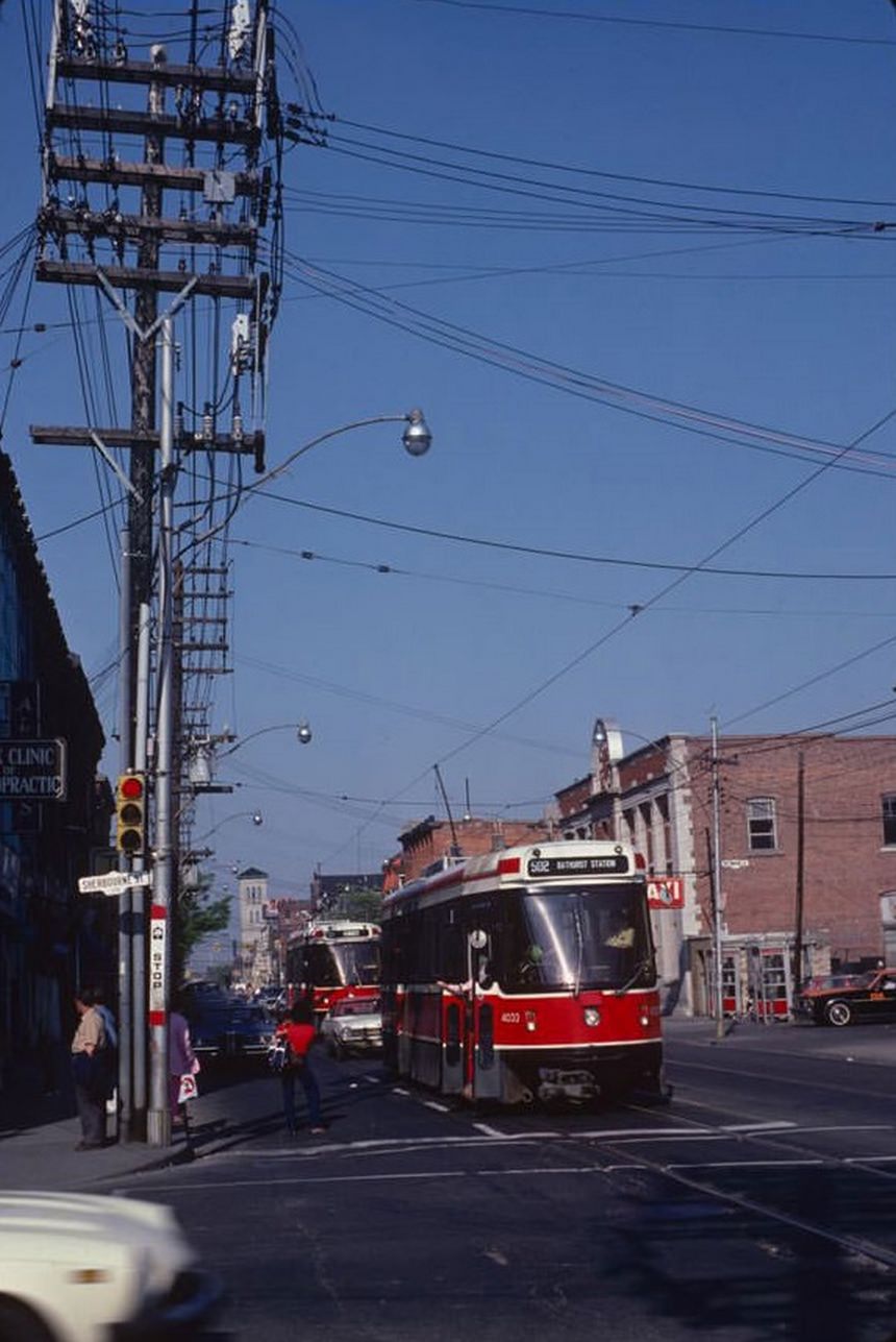 #68 Queen and Sherbourne with St. Paul’s Basilica in the background. June 2, 1981.