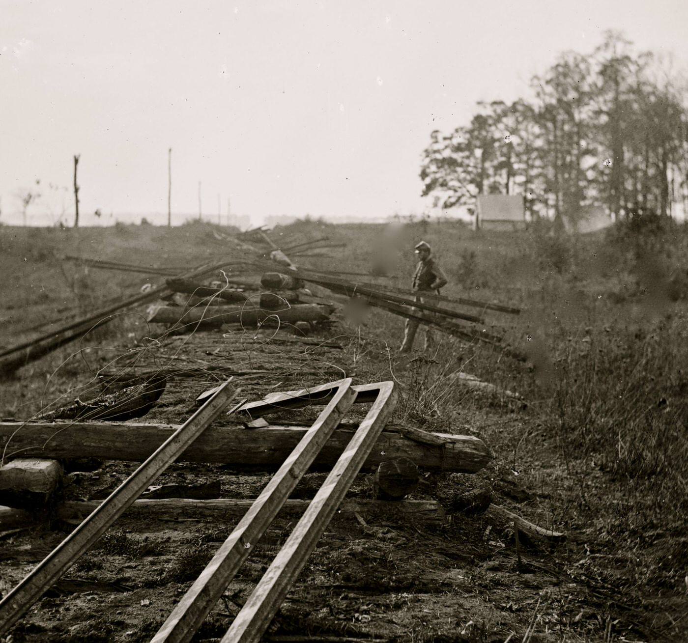 #82 View of the tracks of the Orange & Alexandria Railroad, destroyed by the Confederates between Bristow Station and the Rappahannock, 1862.