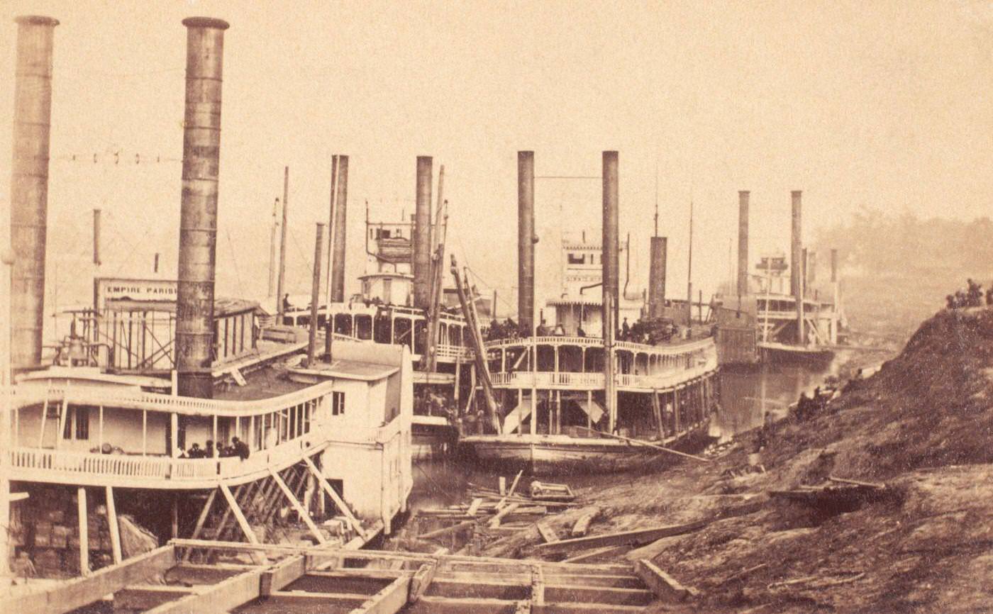 #99 A number of Union warships and transports were trapped by shallow water near Alexandria, 1864