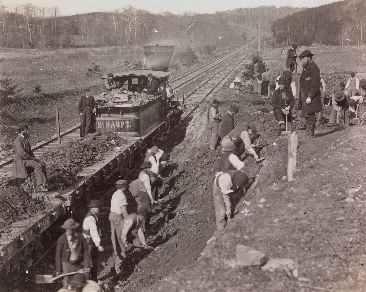 #105 Excavating for “Y” at Devereaux Station, Orange & Alexandria Railroad, 1863.