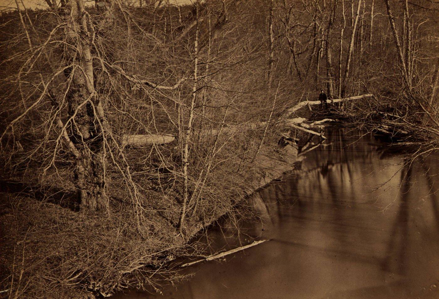 #112 View on Pope’s Head, near burnt bridge, Orange & Alexandria Railroad, 1860