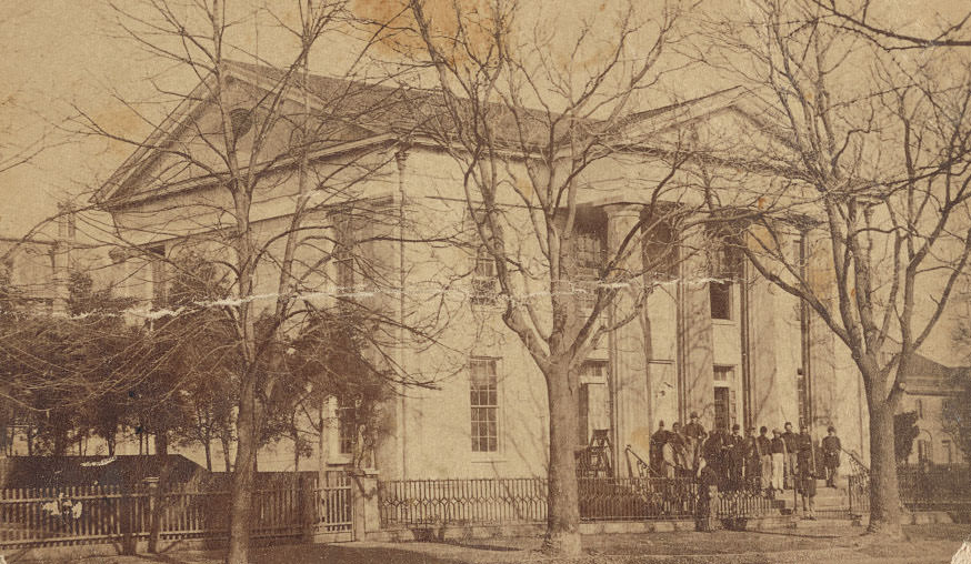 #54 Union soldiers on the steps of Lyceum Hospital, Alexandria, Virginia, 1865