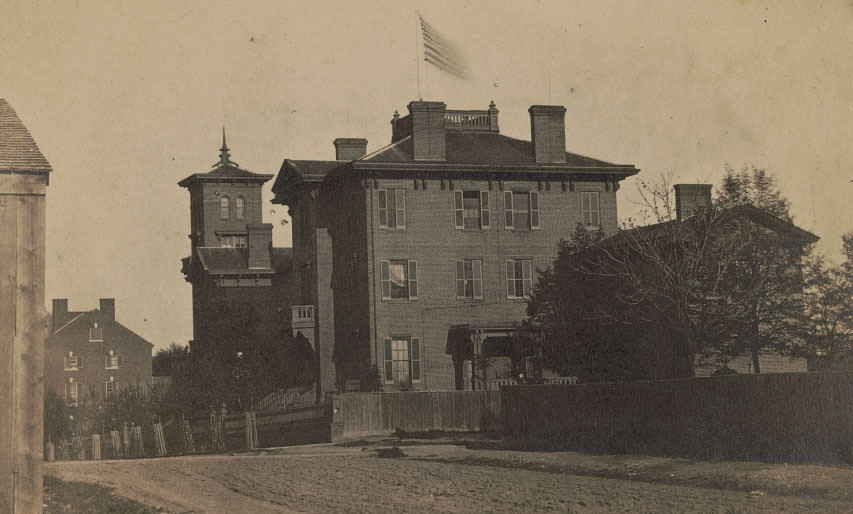 #58 Wolfe Street Hospital, Alexandria, Virginia, with Tuscan Villa Hospital in the distance, 1862