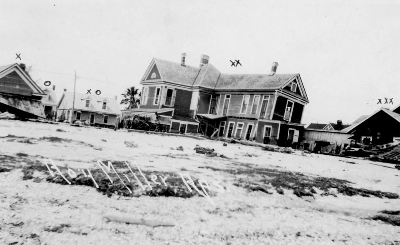 #40 A number of houses off their foundations in the aftermath of the 1919 hurricane in Corpus Christi.