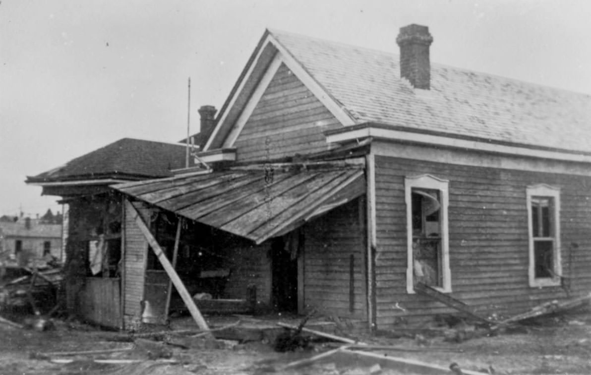 #2 A damaged house in Corpus Christi, Texas around the time of a hurricane in 1919.