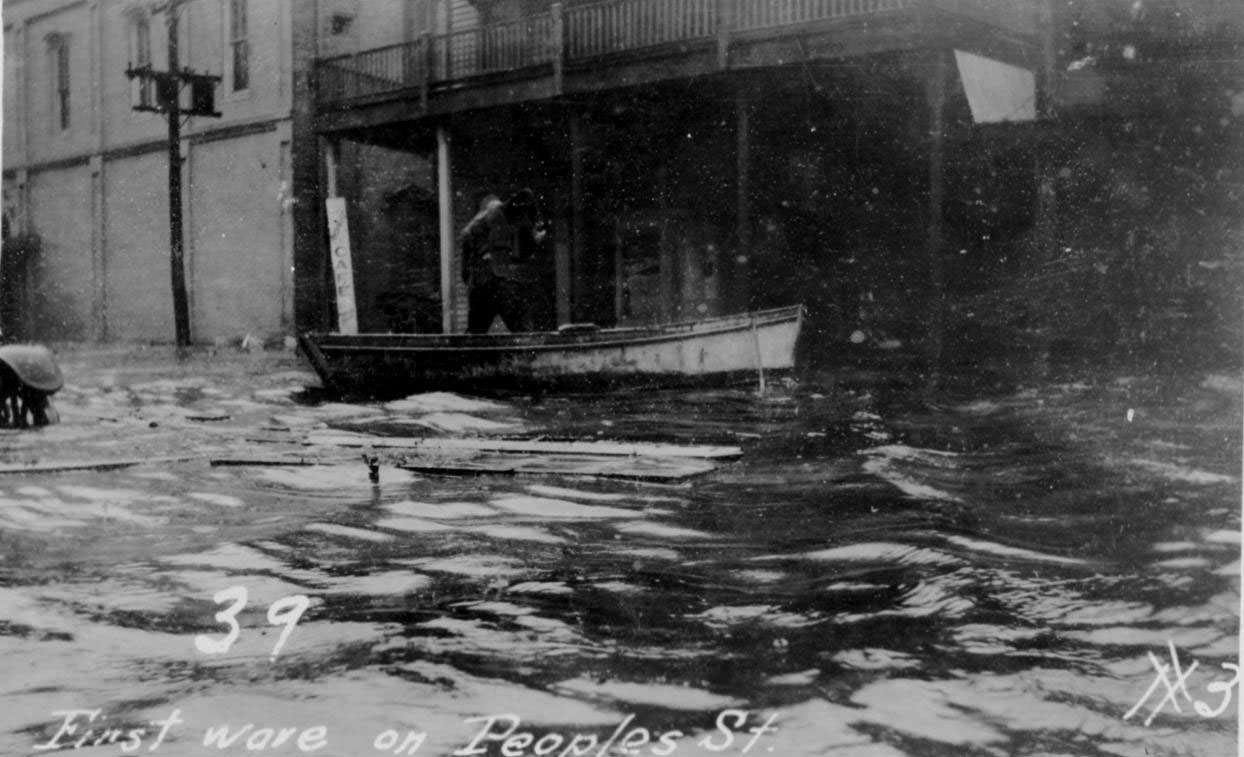 #18 Deep flood waters on Peoples Street in Corpus Christi after the hurricane of 1919.