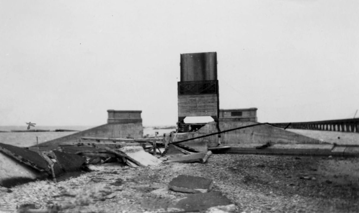 #21 The causeway and railroad bridge near Corpus Christi after distruction of the 1919 hurricane.
