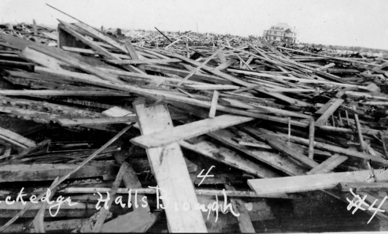 #44 Boards from destroyed buildings along the North Beach area of Corpus Christi after the hurricane of 1919.