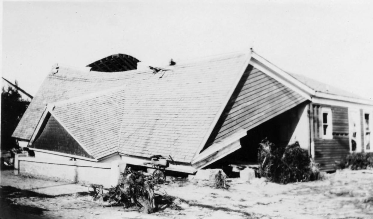 #39 An unidentified brown cottage in Corpus Christi, Texas around the time of a hurricane in 1919.