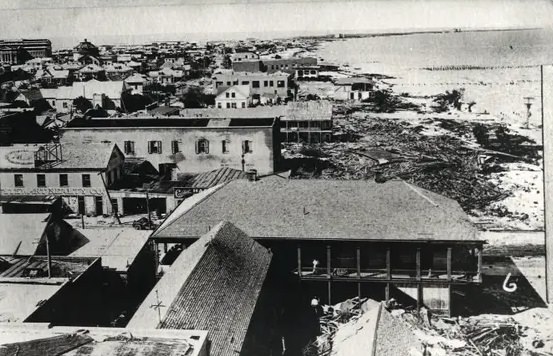 #72 Looking north from the roof of the Nueces Hotel, many buildings along Water Street were heavily damaged during the 1919 hurricane.