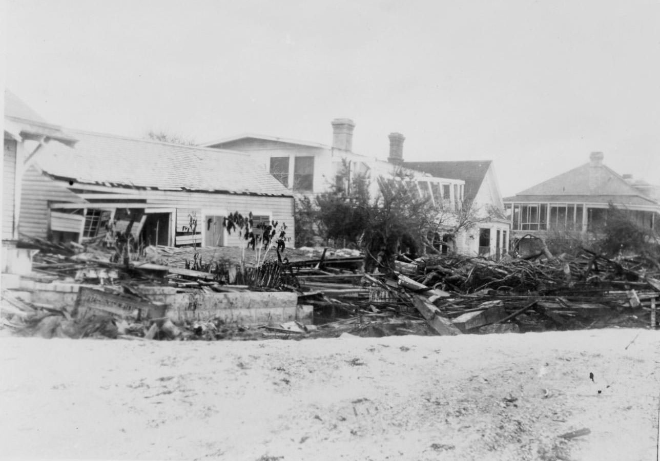#32 Wrecked homes and debris along Water Street after the 1919 hurricane in Corpus Christi.