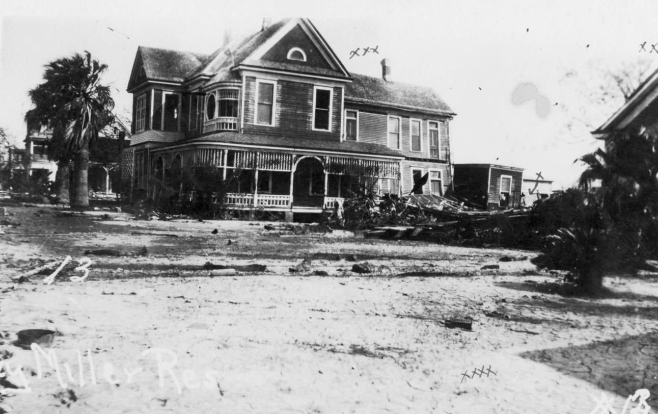 #42 The Miller residence with damages sustained in the hurricane of 1919 in Corpus Christi.
