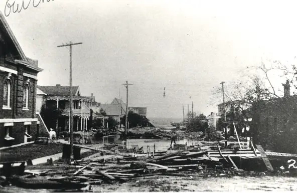 #91 Looking down Taylor Street toward Corpus Christi Bay following the 1919 hurricane.