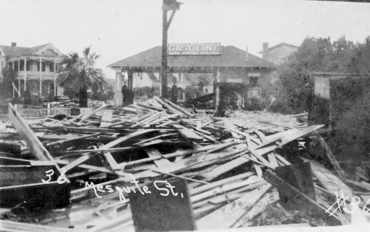 #41 The Magnolia Petroleum Company, a two-story home and debris from the 1919 hurricane in Corpus Christi.