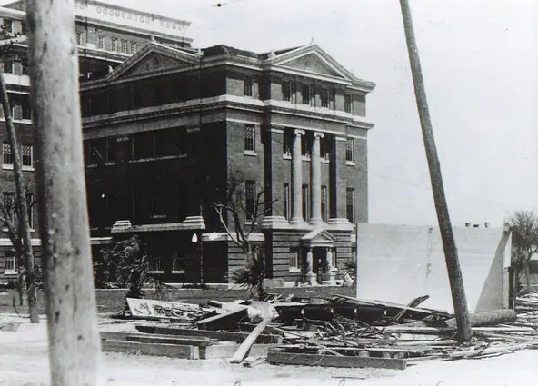 #75 The Nueces County Courthouse, built in 1914, withstood the hurricane of 1919 and was a refuge for many residents whose homes were destroyed during the storm.