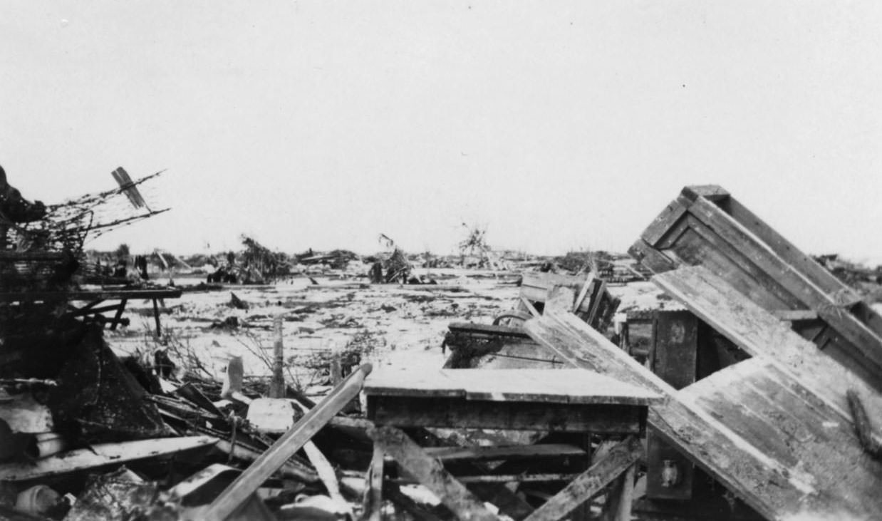 #46 Debris on the north beach in Corpus Christi, Texas around the time of a hurricane in 1919.