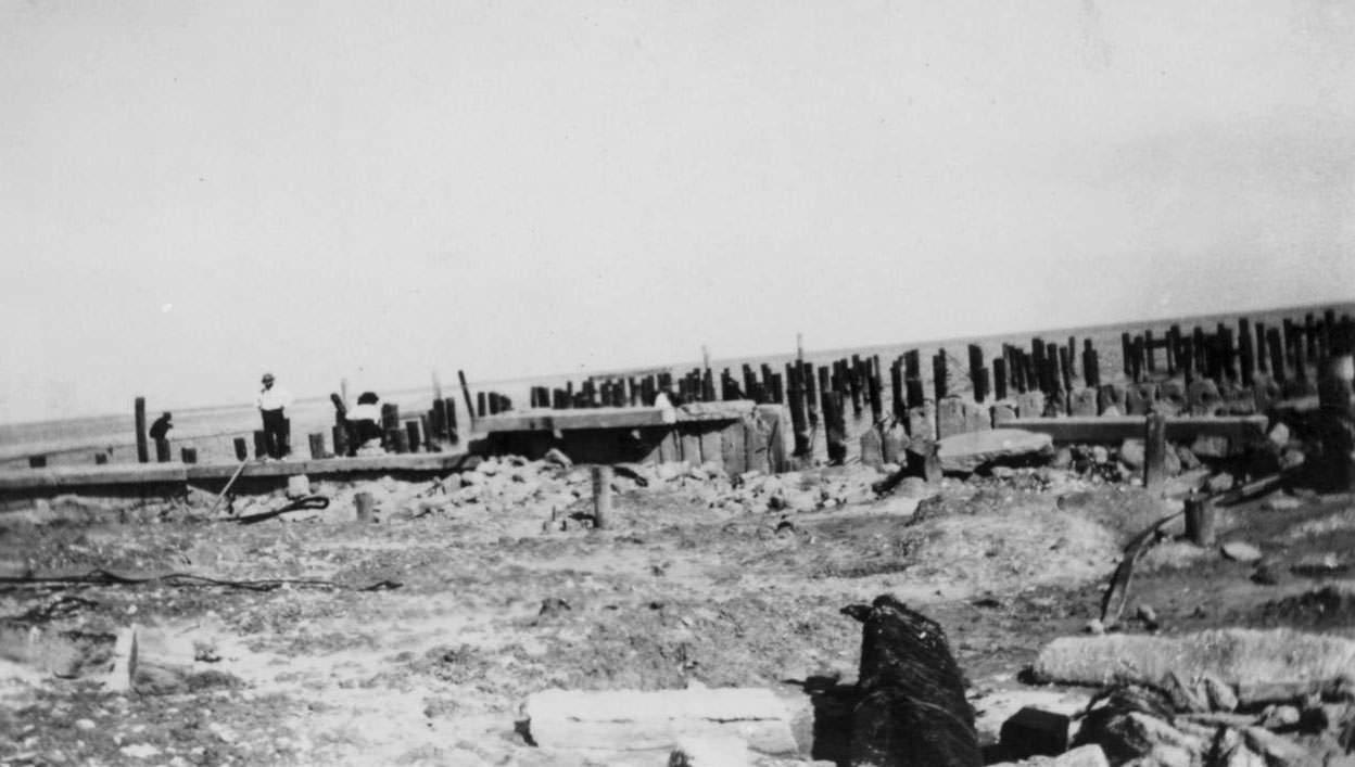 #14 The concrete rubble and pilings where the Municipal Pier once stood before the Corpus Christi hurricane of 1919.