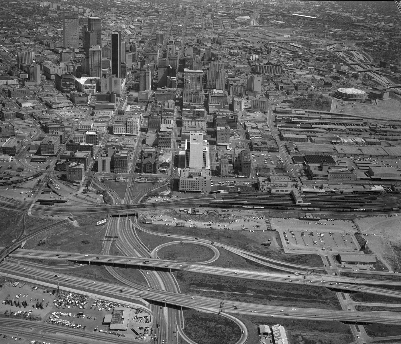 #172 Dallas, Texas skyline and triple underpass, 1966