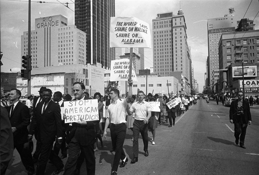 #47 Civil rights march in Dallas with 2,500 marchers, supporting African American voter registration and protesting racial atrocities in Selma, Alabama, 1965