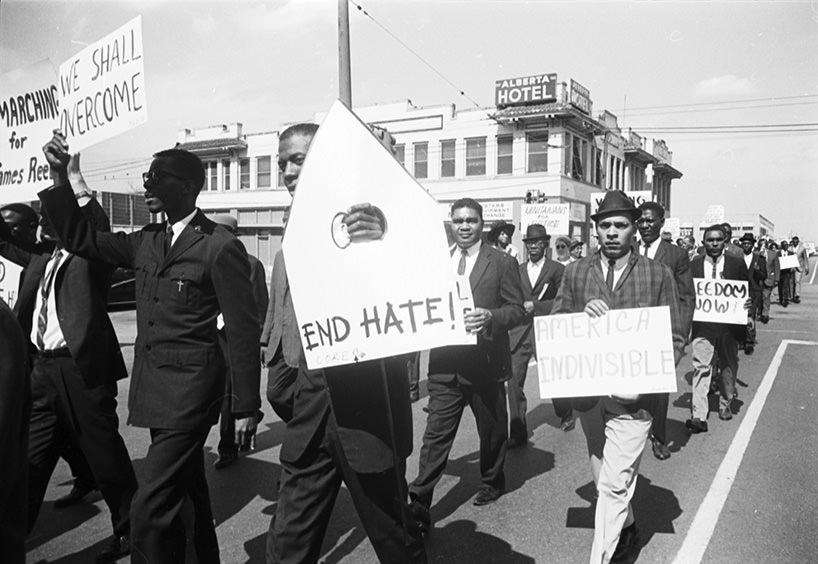 #48 Civil rights march in Dallas outside Dallas Morning News building, 1965