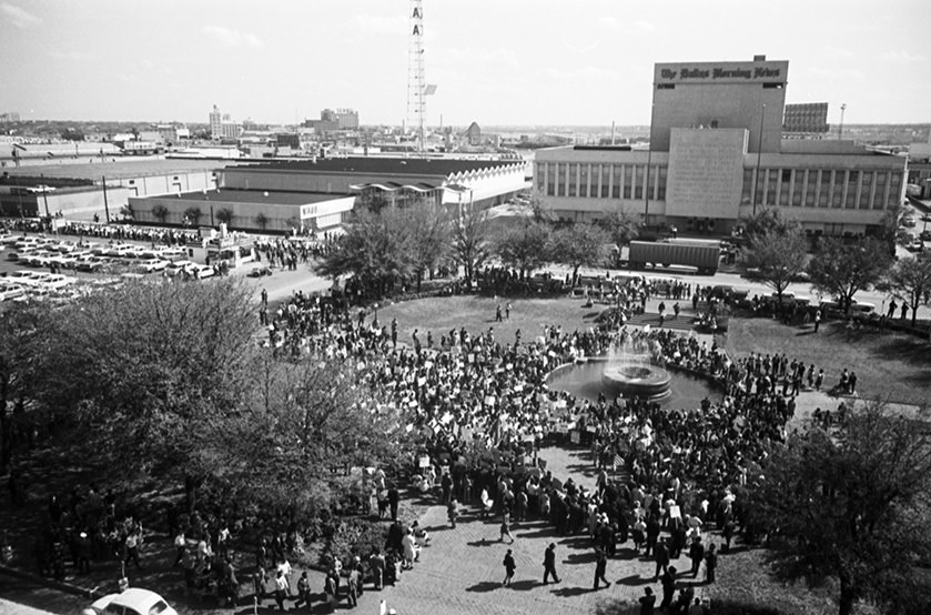#49 Civil rights march in Dallas outside Dallas Morning News building, 1965