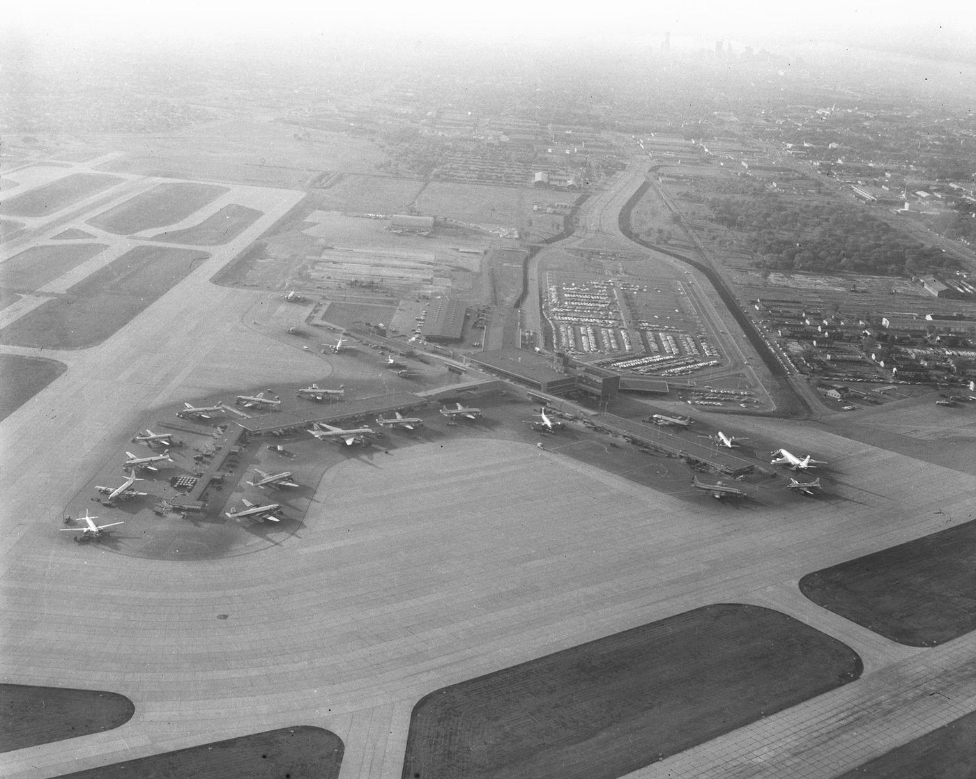 #52 Aerial view of planes at Love Field at 7 a.m., Dallas, 1960