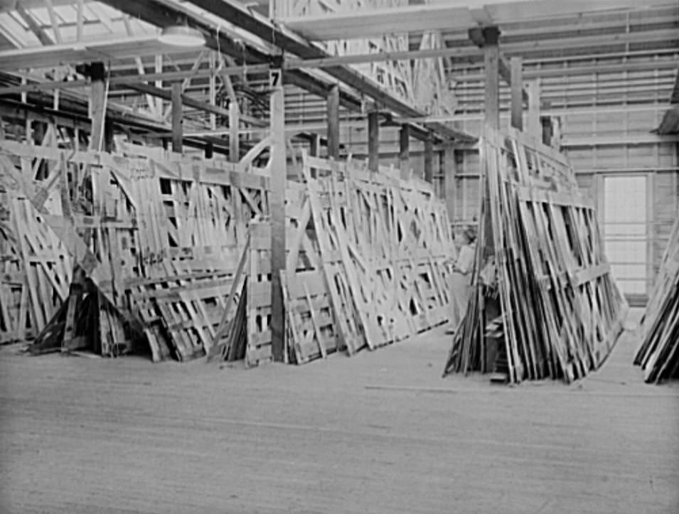 #11 This is the storage space in the moulding loft where the many templates for ships’ parts are fashioned in wood, 1941