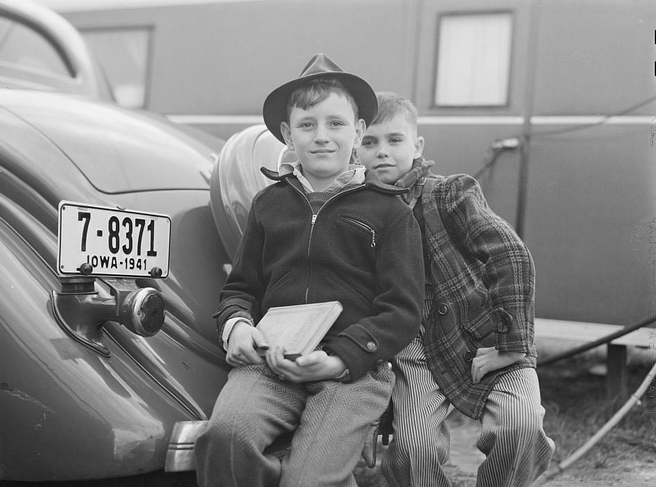 #65 Sons of defense contruction workers living in trailer camp. Ocean View, outskirts of Norfolk, Virginia, 1941
