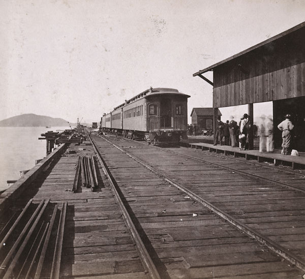 #58 Train leaving Oakland Wharf for New York, 1860s